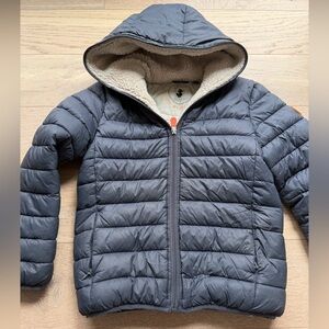 Save the Duck Boys Puffer Jacket Size 8 Hooded Sherpa Lined Navy